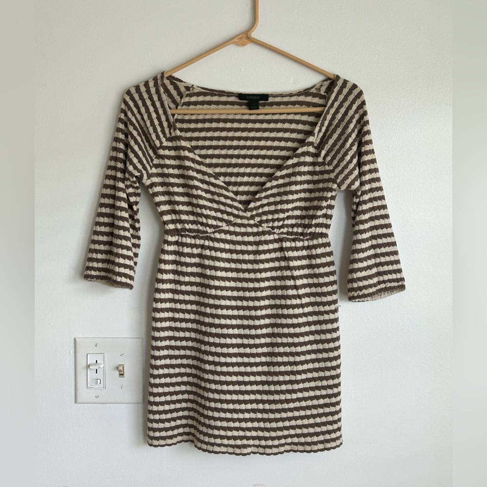 Vintage Babydoll Sweater Top Early 2000’s Striped V-Neck Y2K Express Casual - Picture 2 of 7
